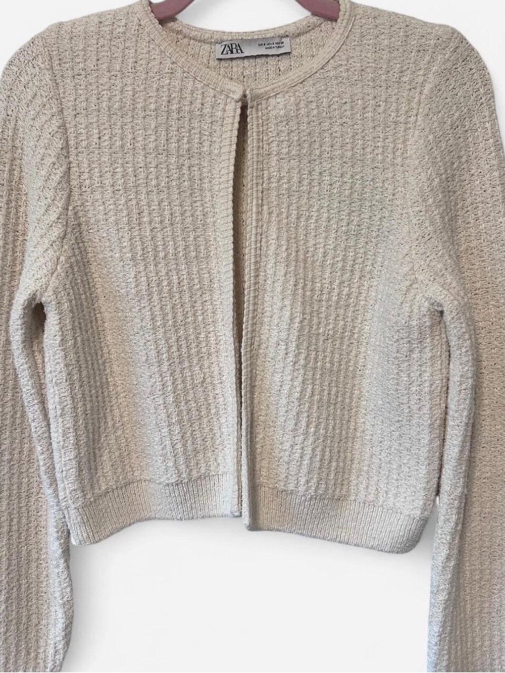 Zara Cream Waffle-Texture Open Cardigan